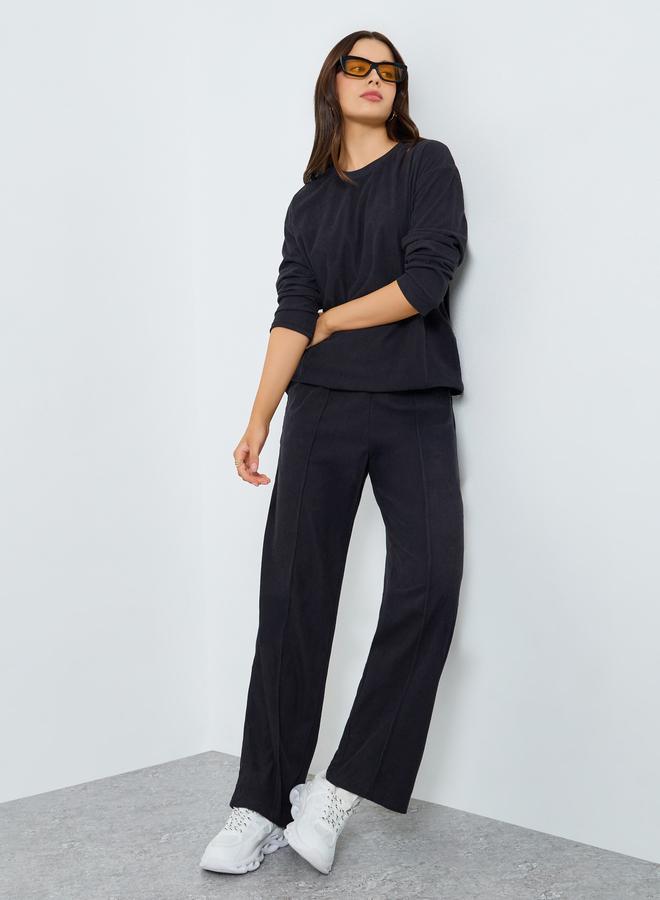 Styli Women Dark Blue Textured Top and Joggers Co-Ords - Image 1